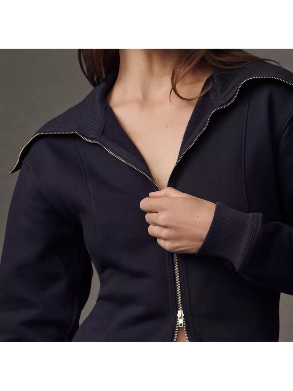 Anthropologie Maeve - Zip-Front Sweater ‘Jacket’ with Fold-Over Collar -NWT - Picture 2 of 6